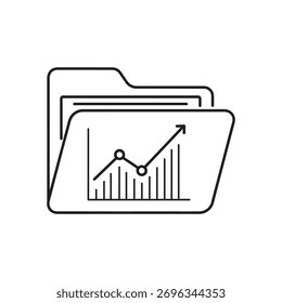 Open folder with financial growth chart showing upward trend simple line art icon for business analytics