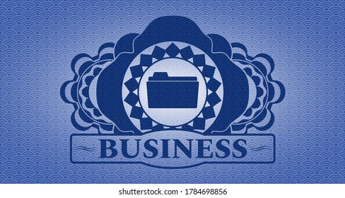 open folder icon und Business text blue japanesisch style realitätsgetreu badge. Geometrischer, gut aussehender Hintergrund. Intensive Illustration. 