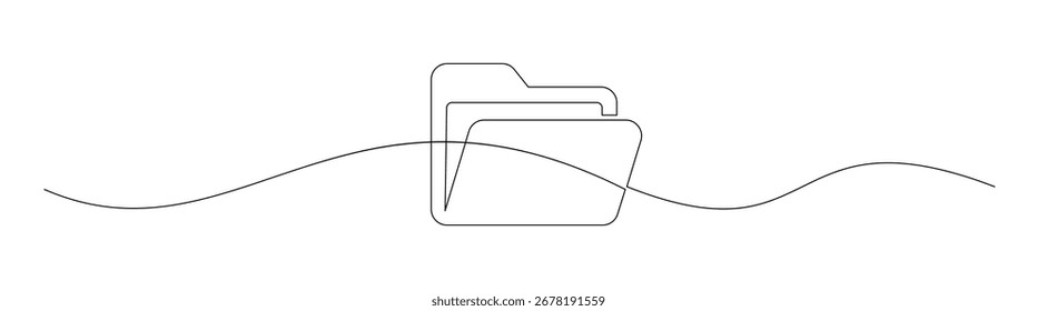 An open folder icon is depicted with a single continuous black line and has a simple, modern aesthetic. Illustration with design for business, technology.