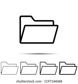 Open folder icon in different shapes, thickness. Simple outline vector of web for UI and UX, website or mobile application