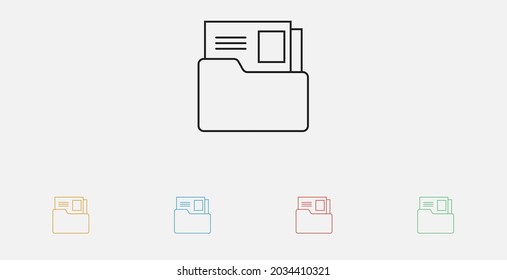 Open folder icon. Open folder with documents. Document folder icon. Set of colorful flat design icons.