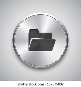 Open folder icon on metal button. Vector.