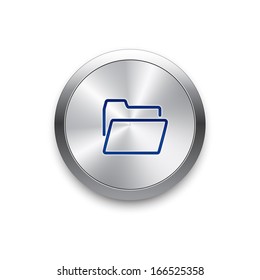 Open folder icon on metal button. Vector. 