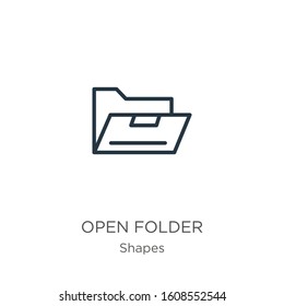 Open folder icon. Thin linear open folder outline icon isolated on white background from shapes collection. Line vector sign, symbol for web and mobile
