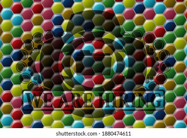 open folder icon and We are hiring text Colorful candy multicolored realistic emblem. Hexagon graceful background. Vector illustration. 