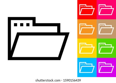 Open Folder. Line Icon With Different Color Background.