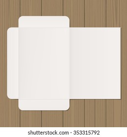 Open folder mock up. Blank template on wooden background. Web, printable presentation, corporate identity template.  Add your own background, text, logo, or any other design. 
