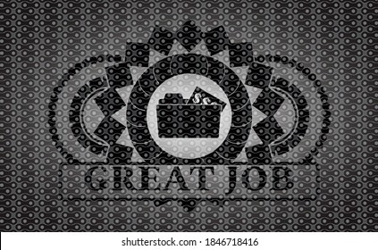 open folder with money document icon and Great Job text dark abstract realistic emblem. Pattern classic background. Illustration. 