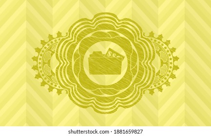 open folder with money document icon inside Yellow stroke realistic badge. Lemon handsome background. Illustration. 