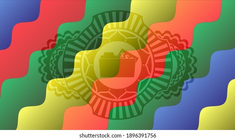 open folder with money document icon inside Colorful badge. Curvy fashionable background. Intense illustration. 