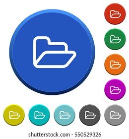Open folder round color beveled buttons with smooth surfaces and flat white icons