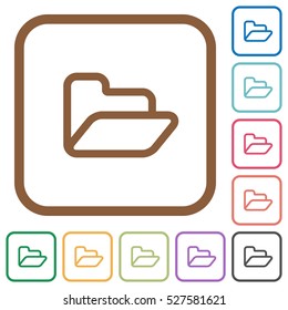 Open folder simple icons in color rounded square frames on white background