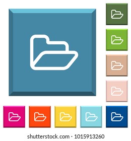 Open folder white icons on edged square buttons in various trendy colors