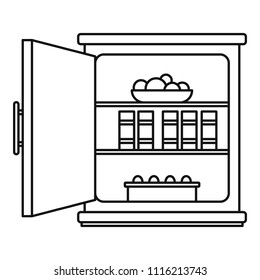 Open food fridge icon. Outline illustration of open food fridge vector icon for web design isolated on white background