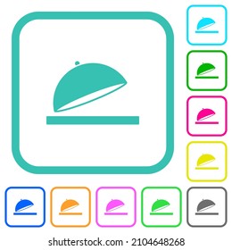 Open food tray vivid colored flat icons in curved borders on white background