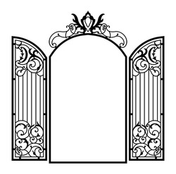Open Forged Ornate Gate. Vector Illustration.