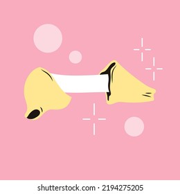 Abre galletas de la fortuna. Hoja de divertidas predicciones sorprendentes. Galletas de sabiduría sin flores tradicionales chinas. Lotería con una sorpresa en un postre crujiente. Ilustración vectorial aislada estilo retro 60s