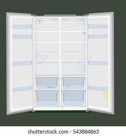 Open fridge. empty refrigerator. Icon isolated on white background. Flat vector stock illustration