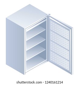 Open fridge icon. Isometric of open fridge vector icon for web design isolated on white background
