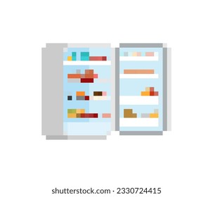 Open Fridge pixel art. refrigerator pixelated. Vector illustration