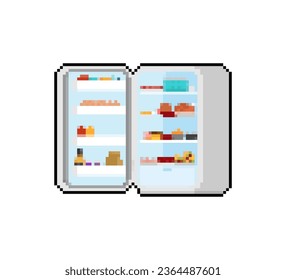 Open Fridge pixel art. refrigerator pixelated. Vector illustration