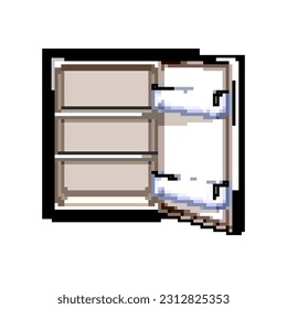 vectores retro de arte de píxel de juego de refrigerador abierto. nevera pequeña abierta. ilustración vintage antigua