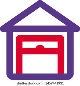 Open garage with large box in storage unit