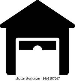Open garage with large box in storage unit