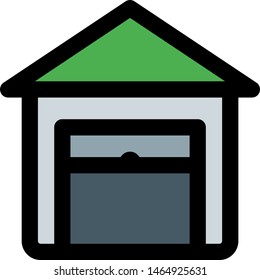 Open garage with large box in storage unit