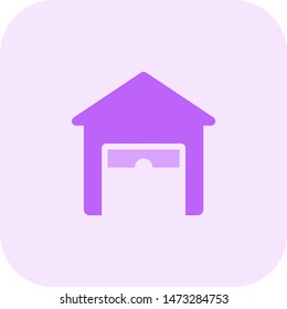 Open garage with large box in storage unit