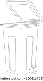 open garbage bin line draw, Trash can open outline vector.