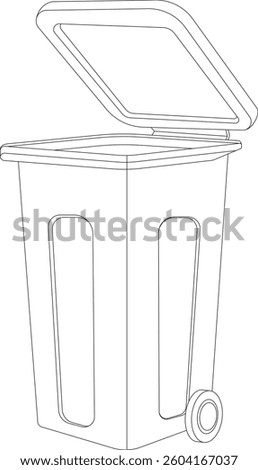 open garbage bin line draw, Trash can open outline vector.