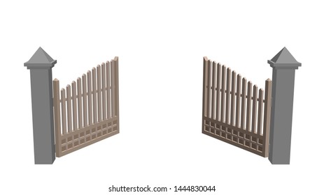 Open gate. Isolated on white background. 3d Vector illustration. Front view.