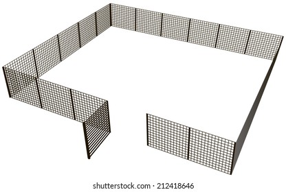 Open the gates of a rectangular fence mesh sections. Vector illustration.