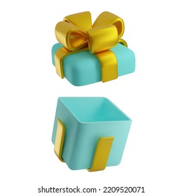 An open gift box with a 3d bow. Vector design element for holidays. Isolated object in a trending render style