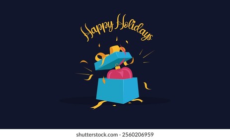 Open gift box banner design for surprises, Merry Christmas, holidays, loyalty program rewards, special giveaway packages, Valentine's Day, and birthday celebration gifts. Vector illustration.
