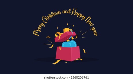 Open gift box banner design for surprises, Merry Christmas, holidays, loyalty program rewards, special giveaway packages, Valentine's Day, and birthday celebration gifts. Vector illustration.
