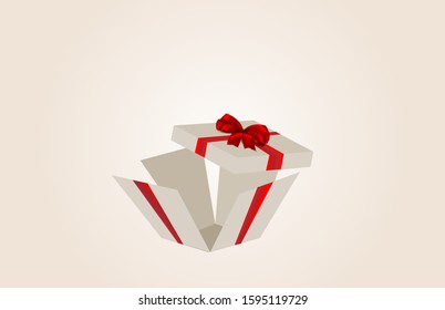 Open gift box with bow isolated. 3d vector illustration