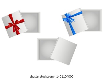 Open gift box with bow on transparent background.  Set of square gift box vector illustration.