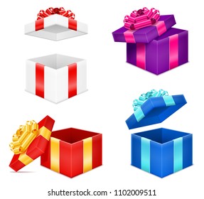 open gift box with bow and ribbon stock vector illustration isolated on white background