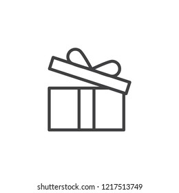 Open gift box with bow ribbon outline icon. linear style sign for mobile concept and web design. Present box simple line vector icon. Symbol, logo illustration. Pixel perfect vector graphics