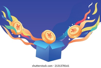 Open gift box with a bunch of coupons, internet finance business, vector illustration