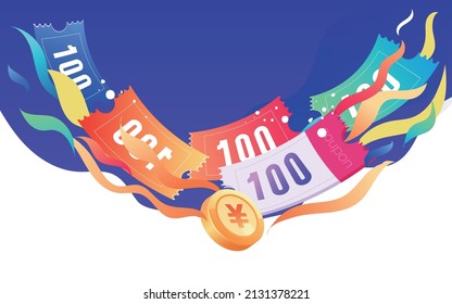 Open gift box with a bunch of coupons, internet finance business, vector illustration