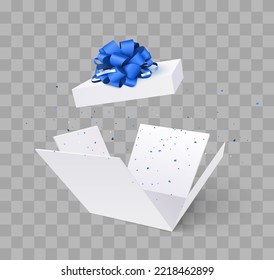 Open gift box with confetti burst explosion isolated. 3d vector background.