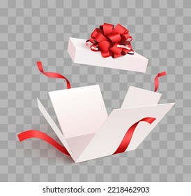 Offene Geschenkbox mit Konfetti Berstexplosion einzeln. 3D-Vektorhintergrund.