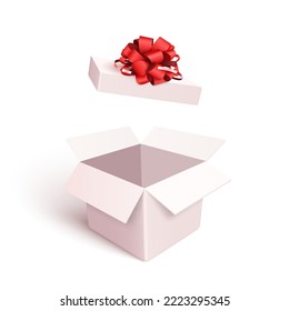 Caja de regalo abierta con explosión de confeti aislada. 3d fondo vectorial.