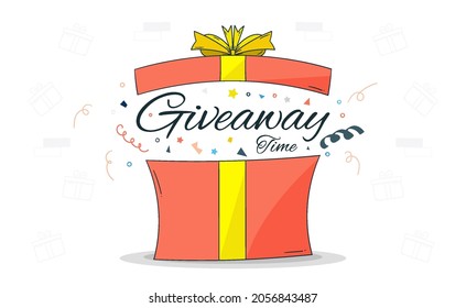 Open Gift Box With Confetti Giveaway Time In Hand Drawn