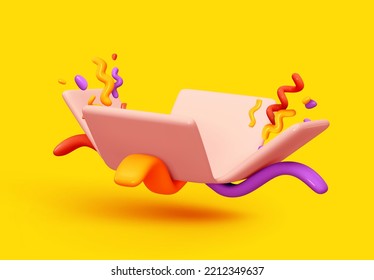 Open gift box with confetti realistic 3d design. Xmas sale present. Holiday gift open box surprise. vector illustration