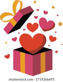 Caja de regalo abierta con corazones flotantes – Ilustración romántica de San Valentín