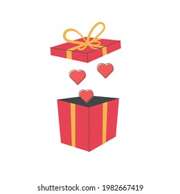 Open gift box with fly hearts